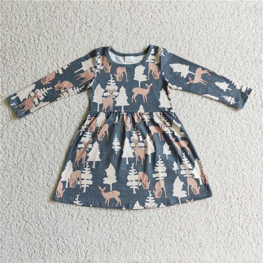 11.25 RTS NO MOQ （In stock）GLD0152 Baby Girls Christmas Green Deer Dresses