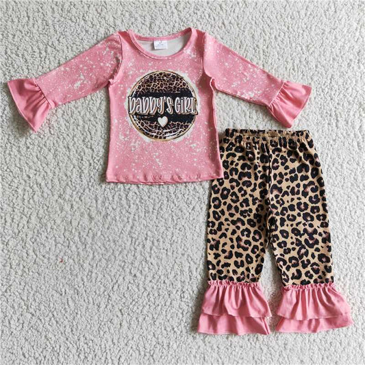GLP0328Daddy's girls pink shirt leopard pants girls clothing set