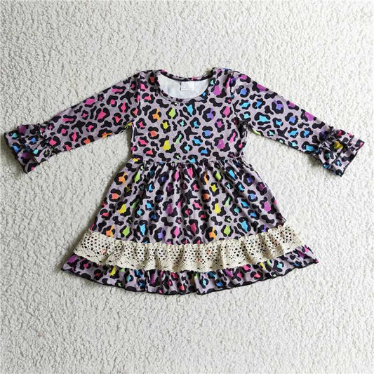 GLD0148  Baby Girls Colorful Leopard Knee Length Dresses
