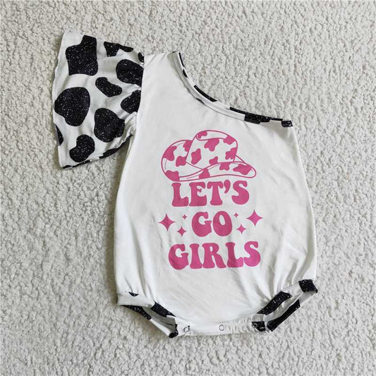SR0102  Baby Let's go girls one shoulder rompers
