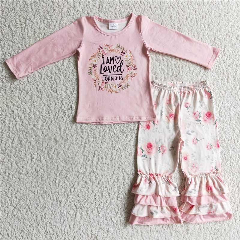 GLP0336I'm loved pink floral toddler girls clothing set