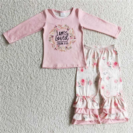 GLP0336I'm loved pink floral toddler girls clothing set