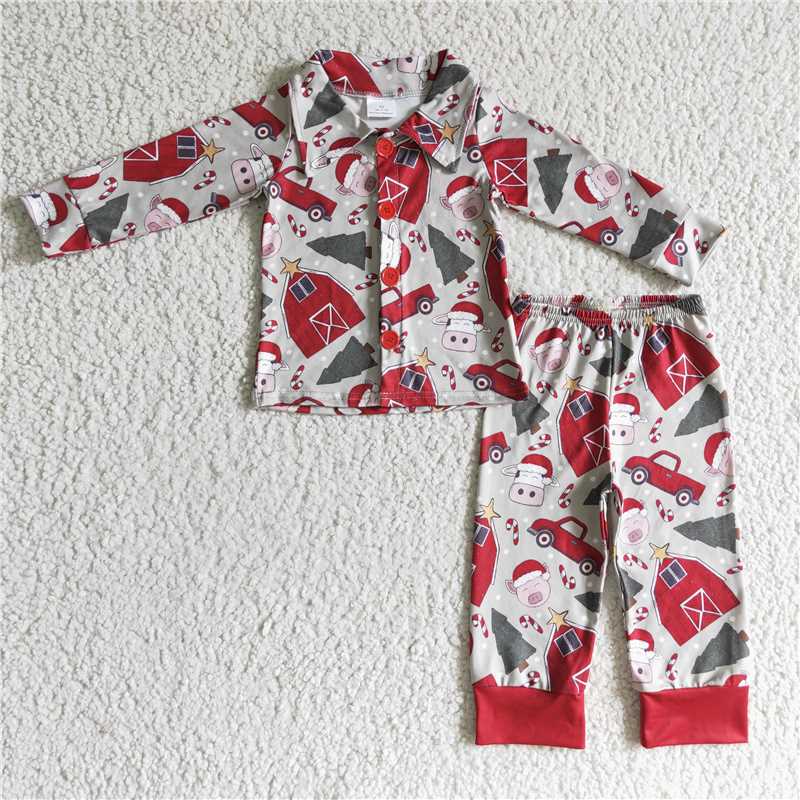 BLP0143Cow pig farm print kids boy Christmas pajamas