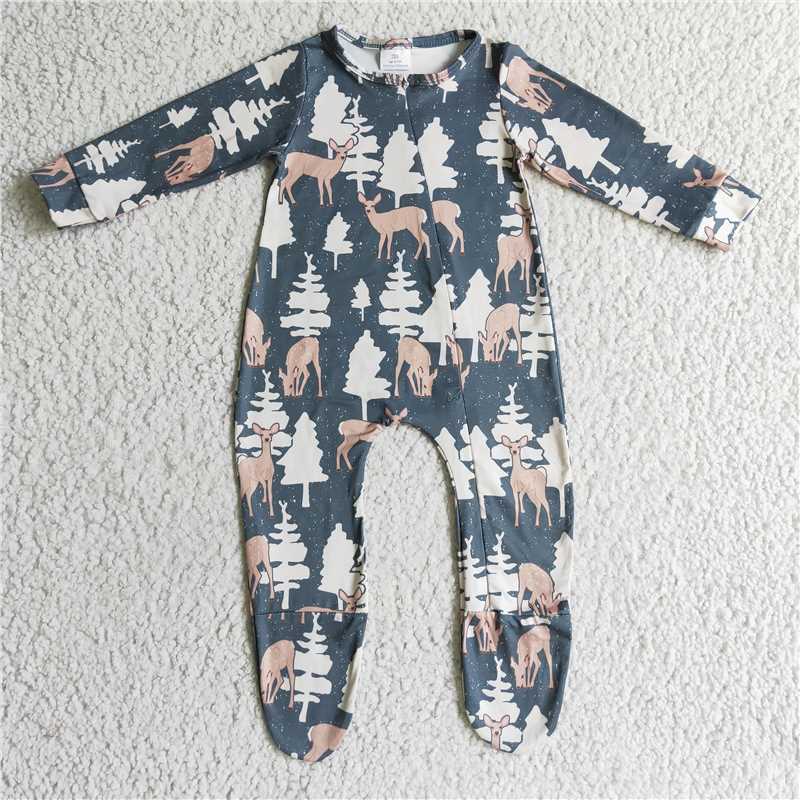 RTS LR0222 Christmas tree deer green long-sleeved jumpsuit
