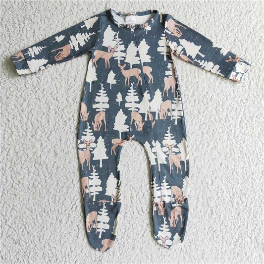 RTS LR0222 Christmas tree deer green long-sleeved jumpsuit