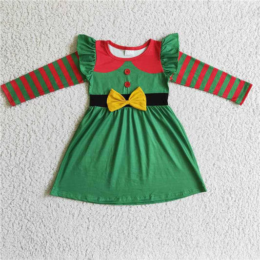 11.25 RTS NO MOQ （In stock）GLD0143 Baby Girls Green Christmas Ruffle Dresses