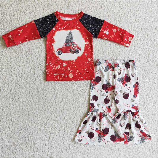 GLP0355 Girls red car tree long sleeve trousers suit