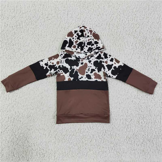 BT0100 Boys' brown hooded long-sleeved top with ink pattern