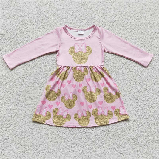 GLD0156  Baby Girls Cartoon pink knee length dresses