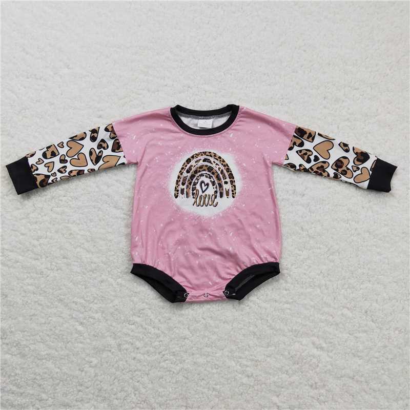 LR0220 Leopard love rainbow pink baby girls Valentine's romper