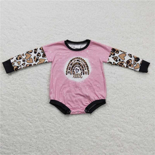 LR0220 Leopard love rainbow pink baby girls Valentine's romper