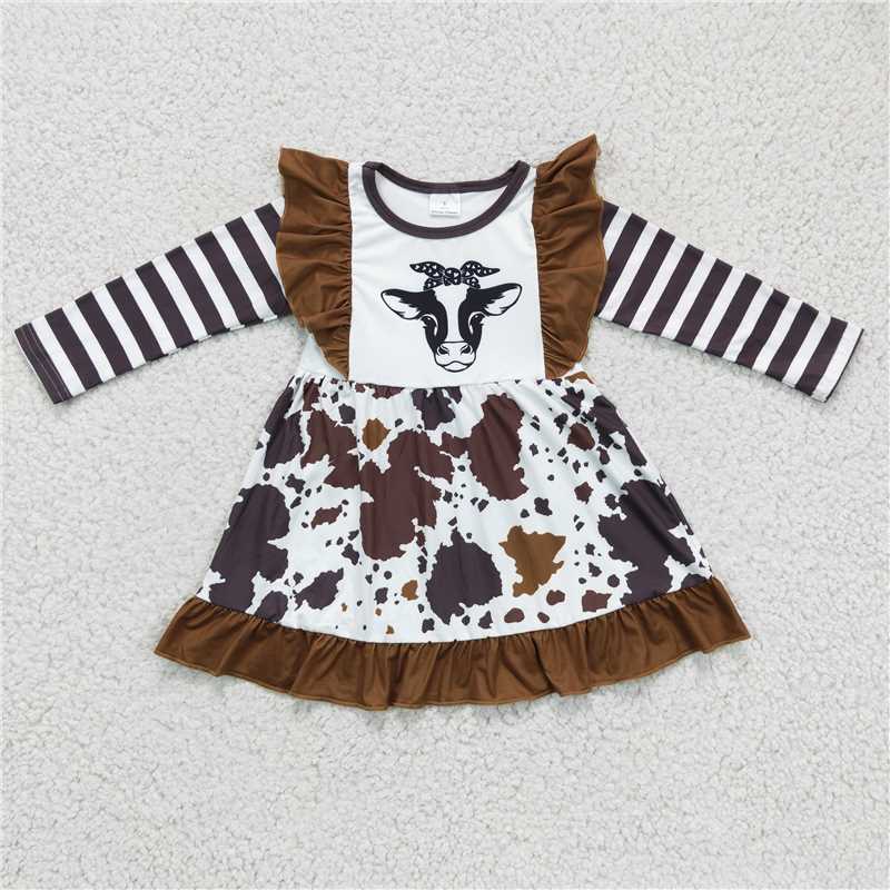 GLD0126   Baby girls western cow knee length dresses