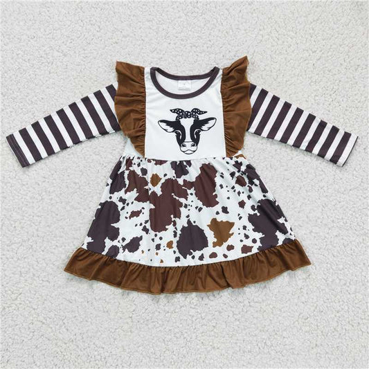 GLD0126   Baby girls western cow knee length dresses