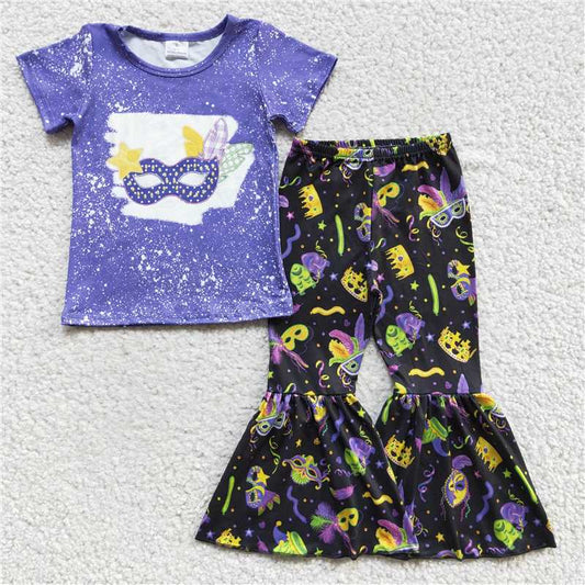 GSPO0220 Girls carnival mask purple short-sleeved trousers suit