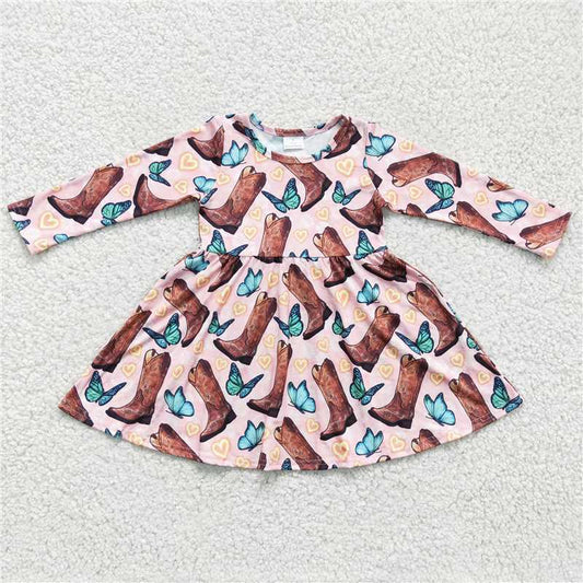 12.16 RTS NO MOQ （In stock）GLD0166 Baby Girls Boot Butterfly Knee Length Dresses