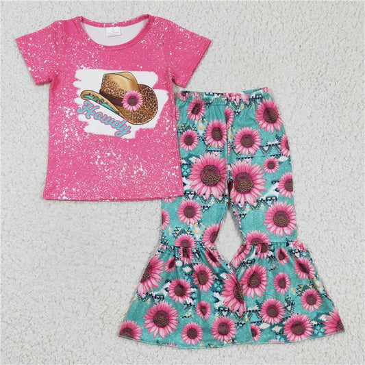 GSPO0232 Girls HOWDY hat rose red short-sleeved trousers suit