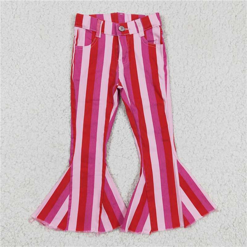 P0043  Baby Girls Pink Colors Valentines Denim Bell Pants Jeans