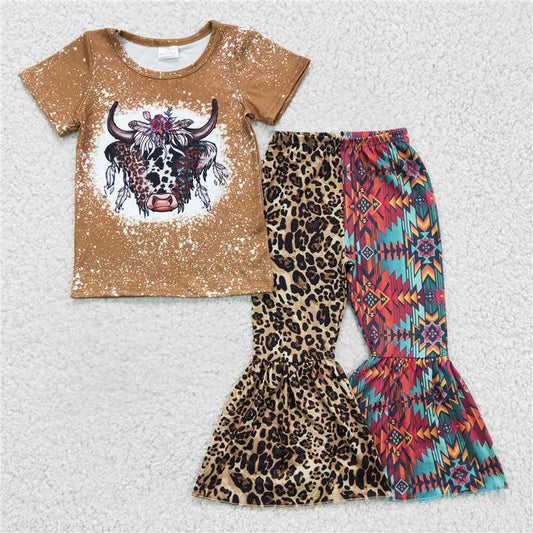 GSPO0263 Girls' Alpine cow leopard print geometric cow print short-sleeved trousers suit