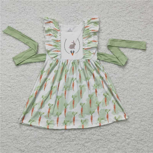 GSD0157 Bunny screen print carrots baby girls easter dresses