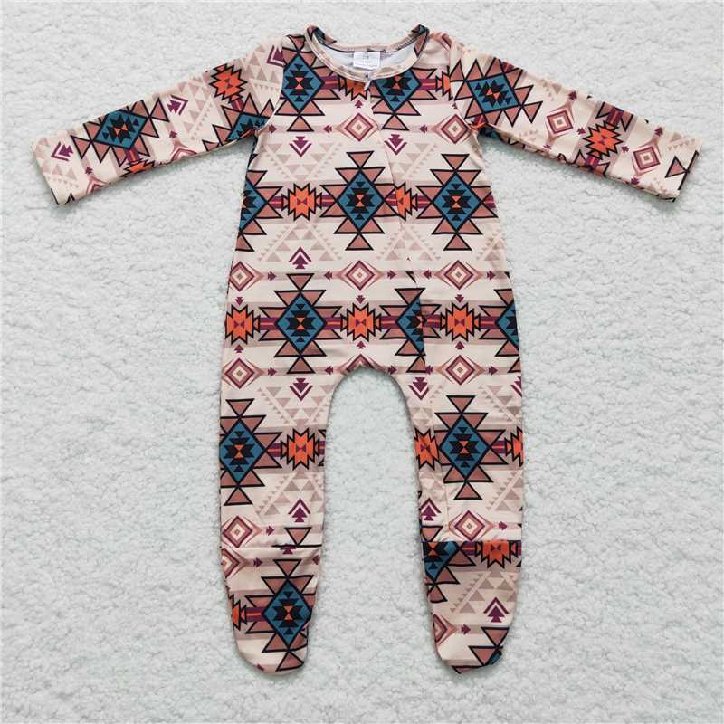 Baby kids geometric diamond-bull head pattern long stockings romper
