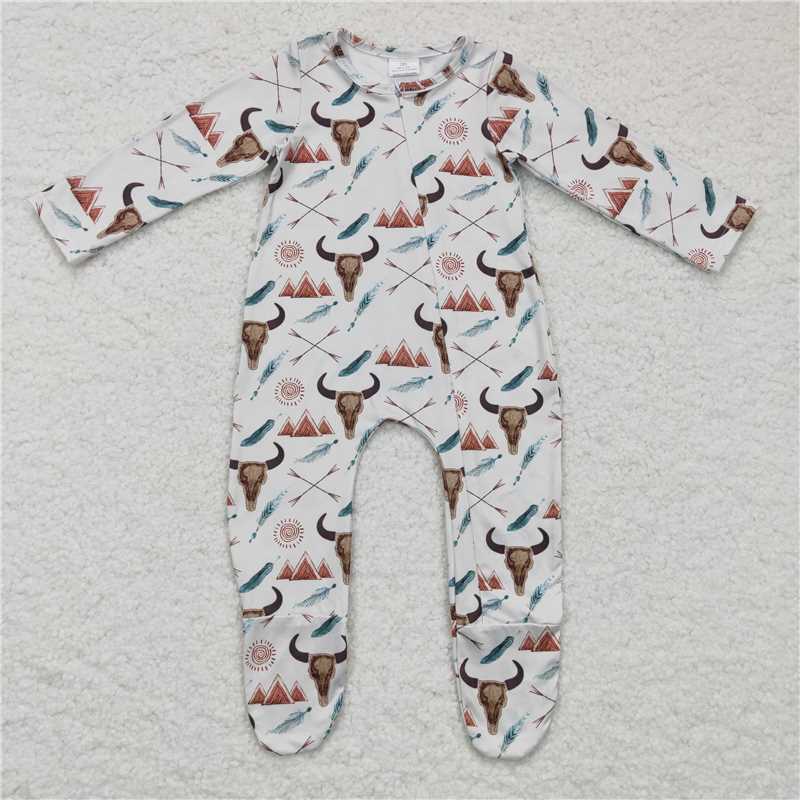 Baby kids geometric diamond-bull head pattern long stockings romper