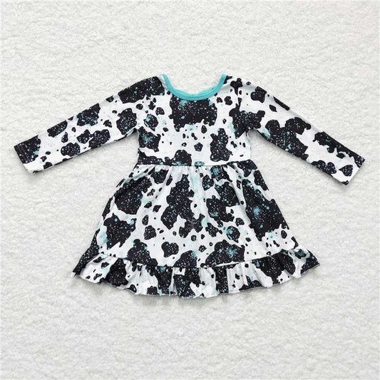 GLD0128  Baby girls cow print western fall dresses