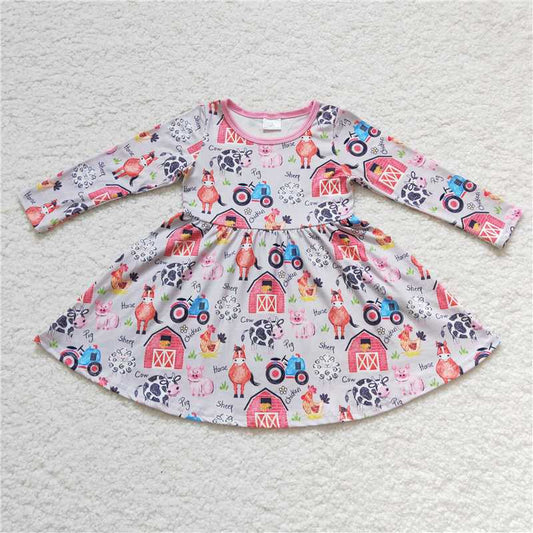 GLD0151  Baby Girls Farm Long Sleeve Twirl dresses