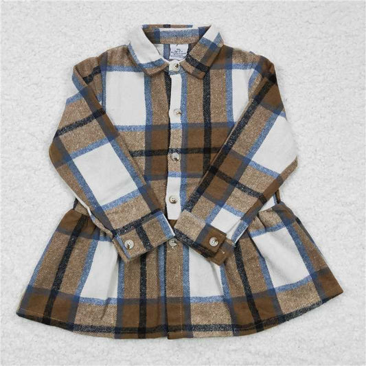 GT0089  Baby Girls brown plaid Color Long Tops