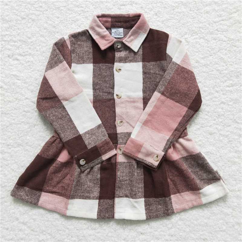 GT0090 Baby Girls Pink plaid Color Long Tops Dresses
