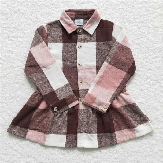 GT0090 Baby Girls Pink plaid Color Long Tops Dresses