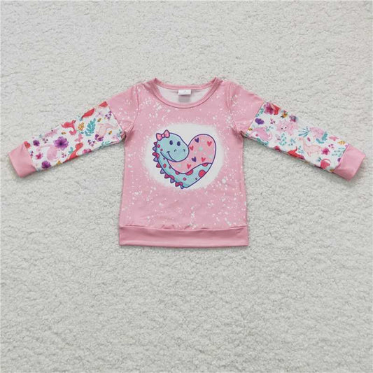 GT0087  Baby Girls Valentines dinosaur Long Sleeve shirts tops