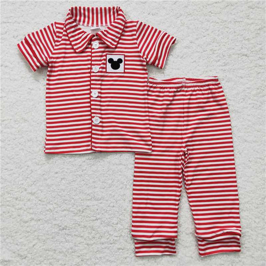 BSPO0040 Baby Boys red stripe cartoon mouse pajamas sets