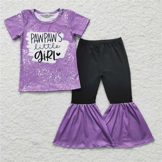 GSPO0244 Girls pawpaws little girl purple short-sleeved trousers suit