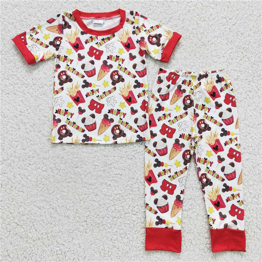 BSPO0047 baby Boys Birthday cake pajamas Pants sets