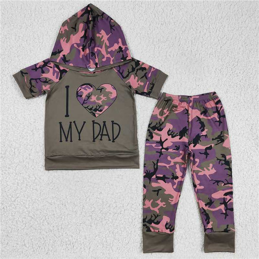 BSPO0037 Baby Boys Camo I love Dad Hoodie Top pants clothes sets