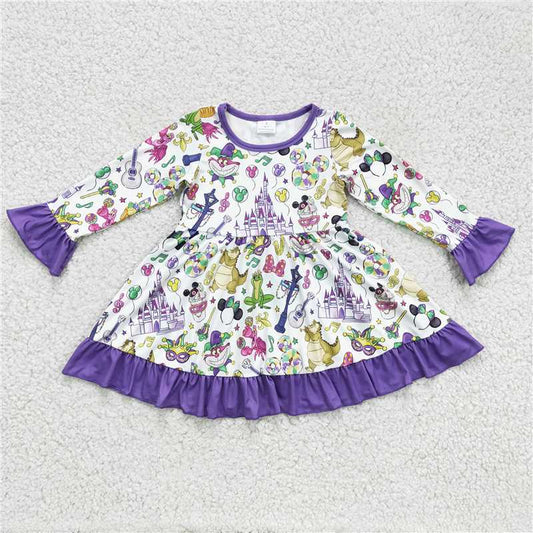 12.18 RTS NO MOQ （In stock）GLD0180 Baby Girls Purple Castle Knee Length Dresses