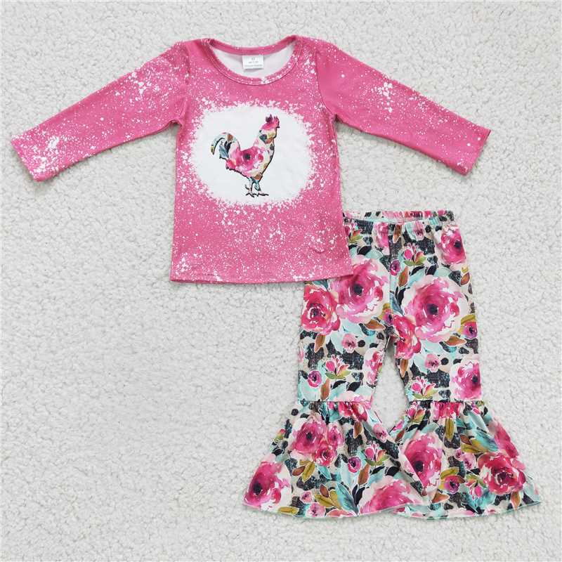 GLP0110Chicken bleached shirt floral pants kids girls clothes