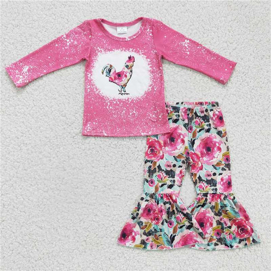 GLP0110Chicken bleached shirt floral pants kids girls clothes