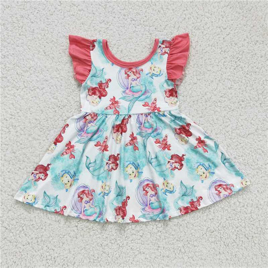 GSD0173 Girls mermaid blue flying sleeve dress
