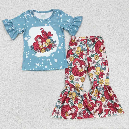 GSPO0311 Girls Mermaid Clownfish Short Sleeve Long Pants Set