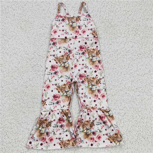 SR0114  Baby girls Pink Cow floral jumpsuits