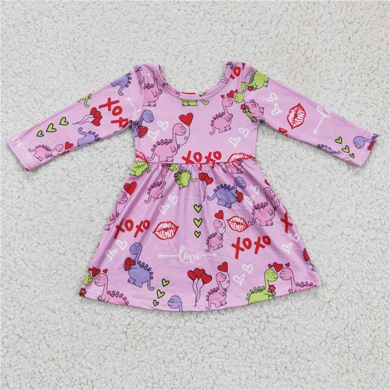 12.15 RTS NO MOQ （In stock）GLD0169 Baby Girls Dinosaur Valentines Dresses