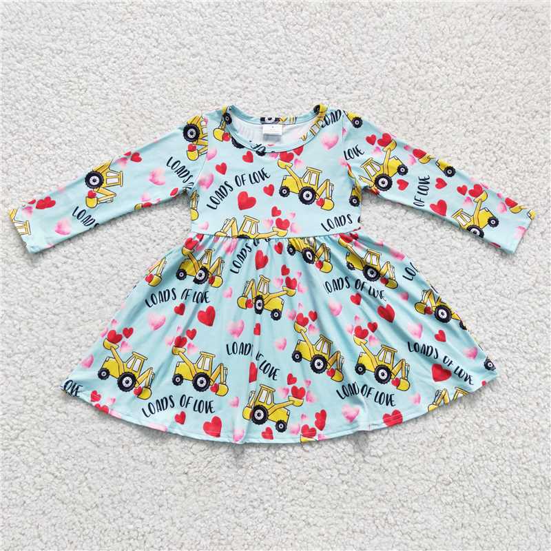 12.15 RTS NO MOQ （In stock）GLD0167 Baby Girls Tractor Valentines Knee Length Dresses