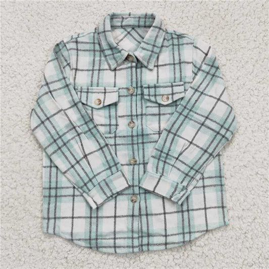 BT0169  Baby Boys Blue Plaid Long Sleeve button ups shirts tops