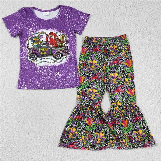 GSPO0268 Girls MARDI truck mask purple short-sleeved trousers suit