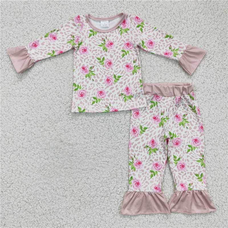 GLP0367Pink floral leopard baby girls pajamas