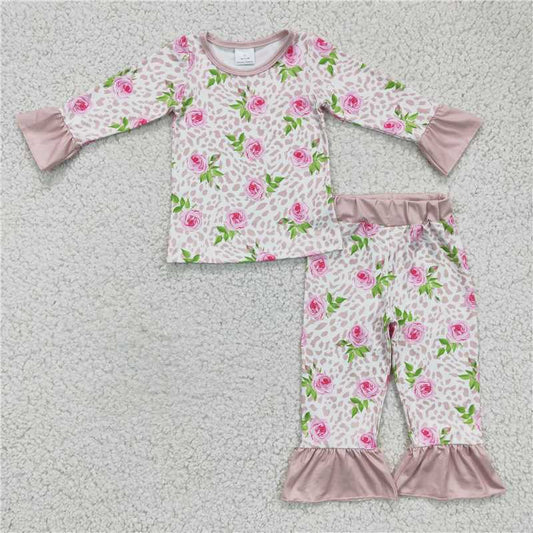 GLP0367Pink floral leopard baby girls pajamas