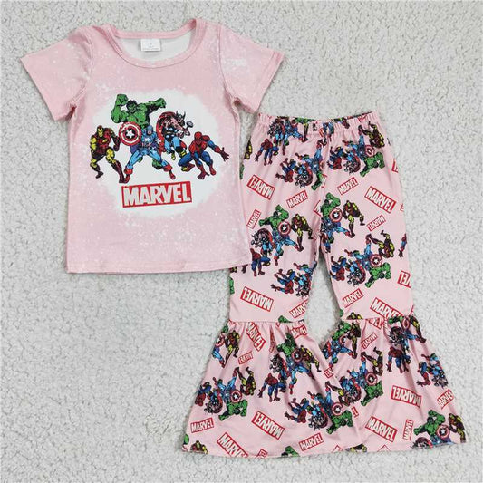 GSPO0308 Girls MARVEL Avengers pink short-sleeved trousers suit