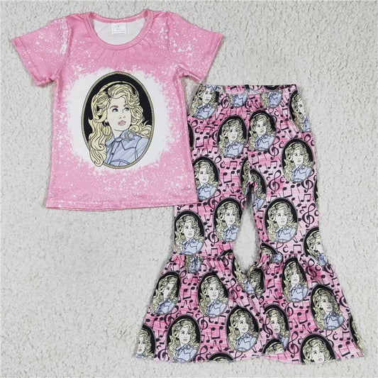 GSPO0322 Girl singer DOLLY pink short-sleeved trousers suit