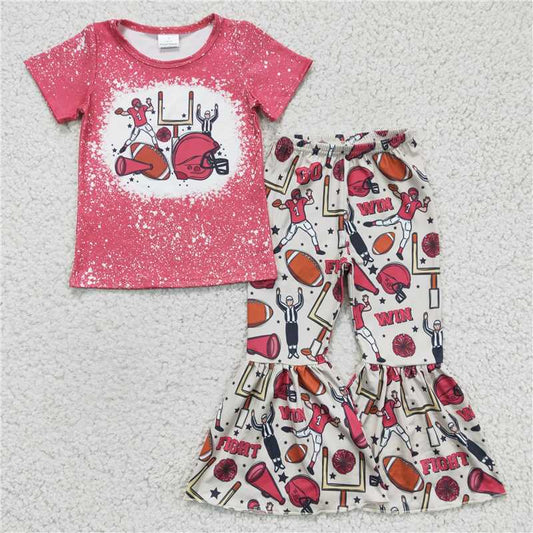 GSPO0295 Girls' pink short-sleeved and long-pants rugby suit